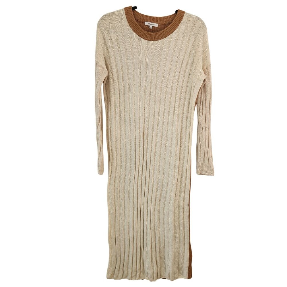 Madewell Wool Alpaca Resourced Ribbed Midi Sweater Dress White Tan S - Picture 2 of 9